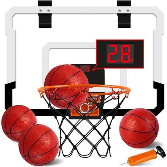 Indoor Mini Basketball Hoop with Electronic Scoreboard Over The Door Basketball - Picture 1 of 7